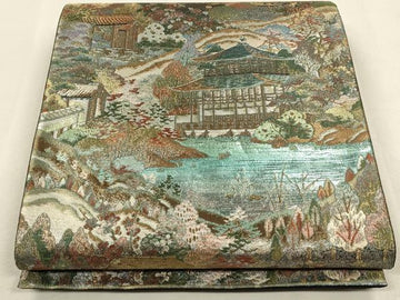 Fukuro Obi – Kyoto’s Eight Views with Gold Leaf Detailing Masterpiece of Traditional Japanese Weaving | 100% Pure Silk