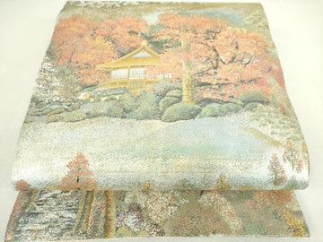 Nishijin Asagi Double-Sided Fukuro Obi – Kinkaku-ji in Four Seasons