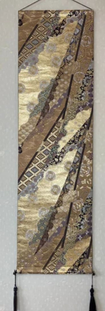 Gold Wave Obi Wako Silk Tapestry – Vintage Japanese Obi Wall Hanging