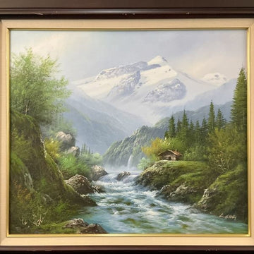 Mountain Stream in the Mountains Original Oil Painting by L. Sang (Sang Lee) Realist Masterpiece – A Majestic and Serene Escape