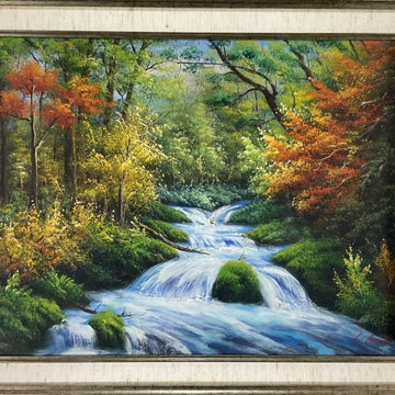 "Oirase – Autumn Stream" Original Oil Painting by Shinichi Nagetsuki A Captivating Realist Masterpiece