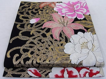 Vintage Fukuro Obi – Maika Pattern with Gold Thread | Pure Silk Japanese Kimono Belt | Wall Art Tapestry or Elegant Home Decor