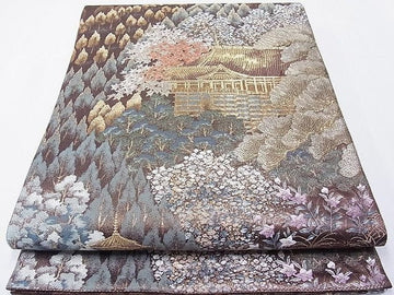 Fukuro Obi – Kyoto Landscape & Floral Elegance | Masterpiece Work of Art