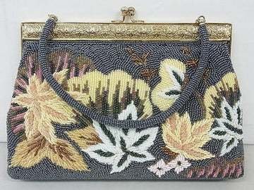 Elegant Vintage Japanese Beaded Clutch – Maiba Floral Pattern | Kimono Accessory | Handmade Masterpiece