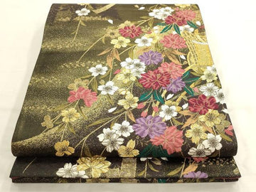 Double-sided Fukuro Obi – Imperial Carriage and Flower Pattern | Karaori Style | Gold and Silver Thread | 100% Silk