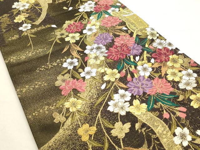 Double-sided Fukuro Obi – Imperial Carriage and Flower Pattern | Karaori Style | Gold and Silver Thread | 100% Silk