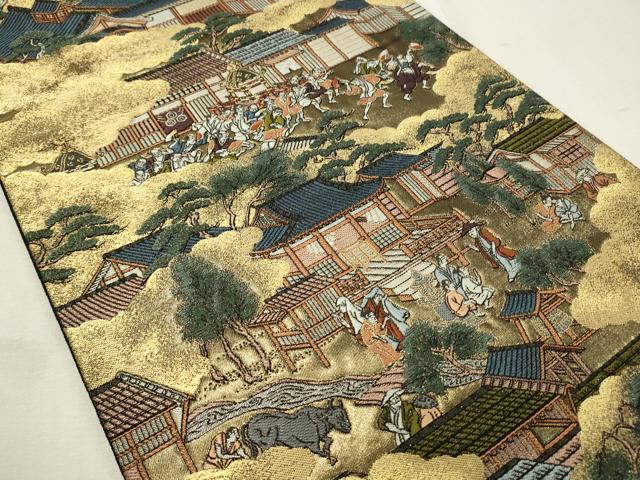 Full-length patterned obi, Funaki family collection, Kyoto-chu-rakugai-zu, gold thread, pure silk, excellent item