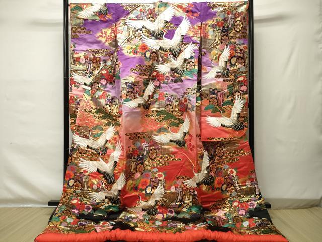 Iro-uchikake Kimono Wedding Ceremony Bride Shrine Wedding Karaori Flying Crane Imperial Carriage Flower Pattern Gold Thread Excellent Item