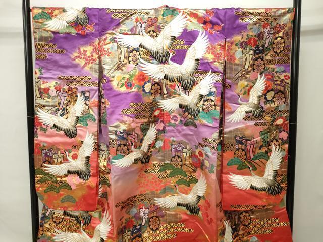 Iro-uchikake Kimono Wedding Ceremony Bride Shrine Wedding Karaori Flying Crane Imperial Carriage Flower Pattern Gold Thread Excellent Item