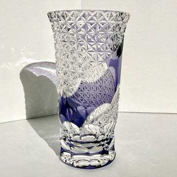 Shinozaki Glass Crafts, Traditional Craftsman Hideaki Shinozaki, Edo Kiriko, Kagami Crystal Purple