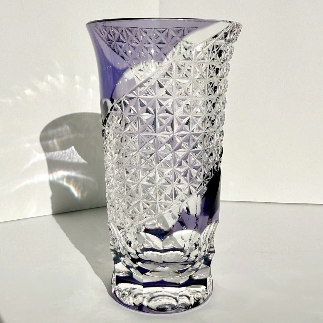 Shinozaki Glass Crafts, Traditional Craftsman Hideaki Shinozaki, Edo Kiriko, Kagami Crystal Purple