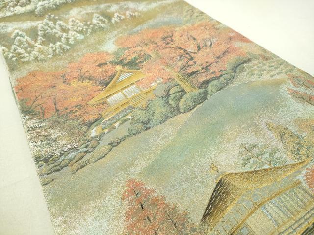 Nishijin Asagi Double-Sided Fukuro Obi – Kinkaku-ji in Four Seasons