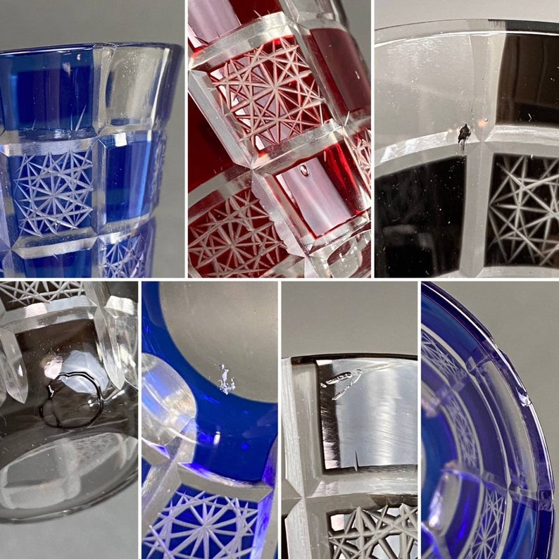 Edo Kiriko Glasses Red/Blue/Black Checkered Cold Tea Cup Shot glass Mix n Match or Same Color