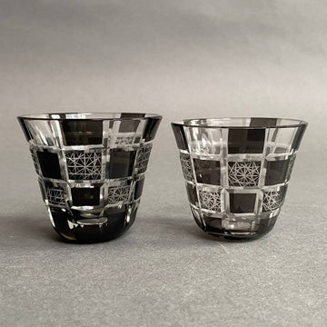 Edo Kiriko Glasses Red/Blue/Black Checkered Cold Tea Cup Shot glass Mix n Match or Same Color