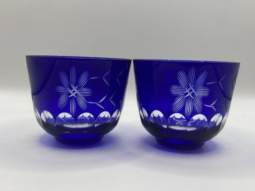 Edo Kiriko Deep Blue Cut Glass – Flower Motif (Pair)