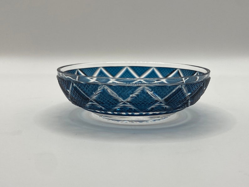 Blue-Green Edo Kiriko Faceted Cut Glass Coaster for Small Vase, Tumbler From Japan / Home Decor / Handmade / Decor / Tumbler / Vintage