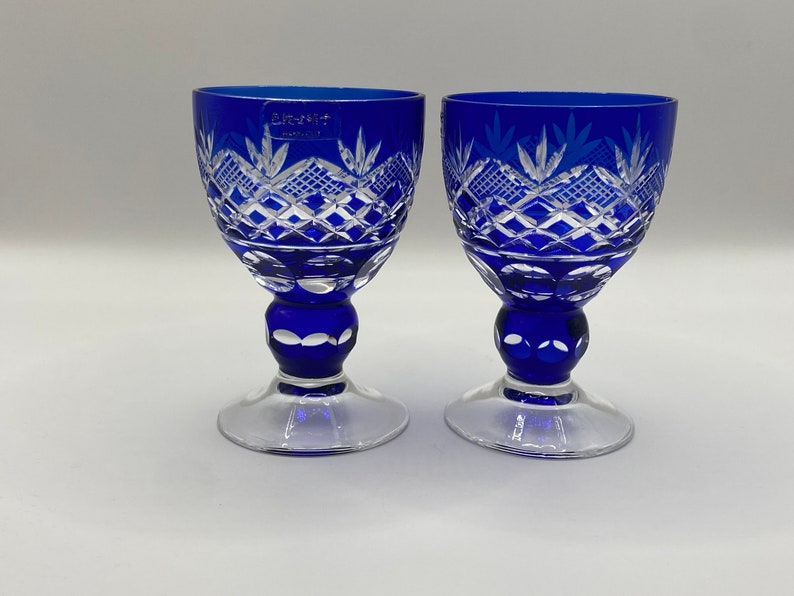 Edo Kiriko Glass Blue. Rare Vintage Wine Sake Cup Handmade in Japan / Home Decor / Handmade / Decor / Tumbler / Vintage