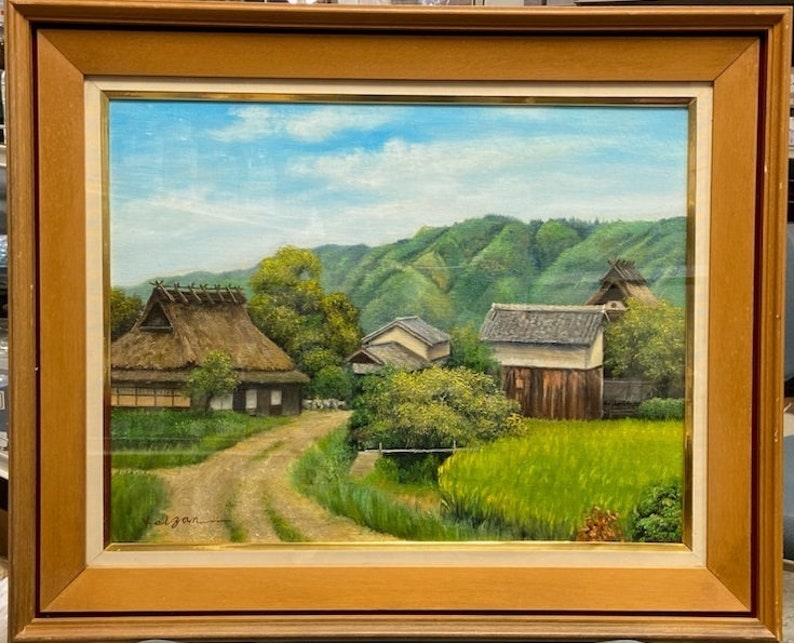 "Early Autumn in the Countryside – Tamba Kameoka Sokabe" Original Oil Painting by Keizan (景山 / Kizo Hattori) P10 Size – Signed Masterpiece of Traditional Japanese Beauty