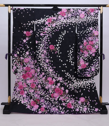 Luxurious Long-Sleeved Kimono – Furisode with Embroidered Sakura Blossoms, Vibrant Colors, Pure Silk | Masterpiece