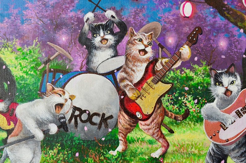 Kazumi Otomo (Masatoyo) "Moonlit Fantasy Cat Rock Band" No. F15 Handwritten signature Director of the Contemporary Japan Art Association