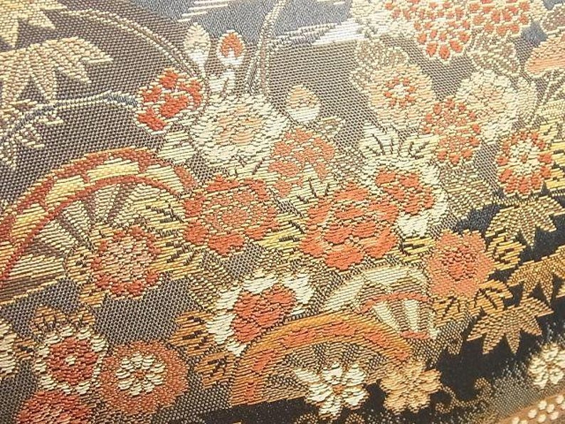 Vintage Japanese Kimono Purse – Gold Thread Floral with Traditional Motifs
