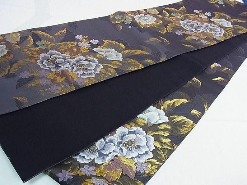 Fukuro Obi Six-way patterned obi, Karaori, floral pattern, gold thread